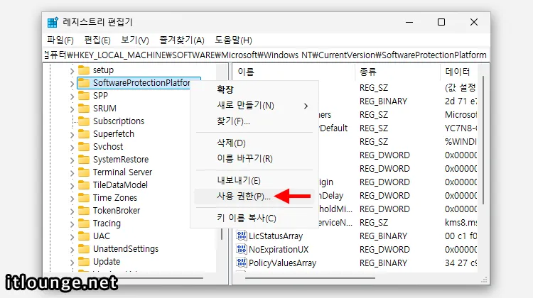 SoftwareProtectionPlatform 사용 권한 열기