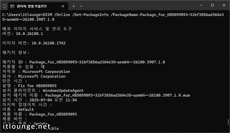 DISM 업데이트 패키지 확인 및 제거