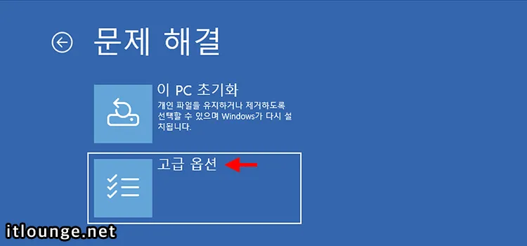 문제 해결에서 고급 옵션 클릭
